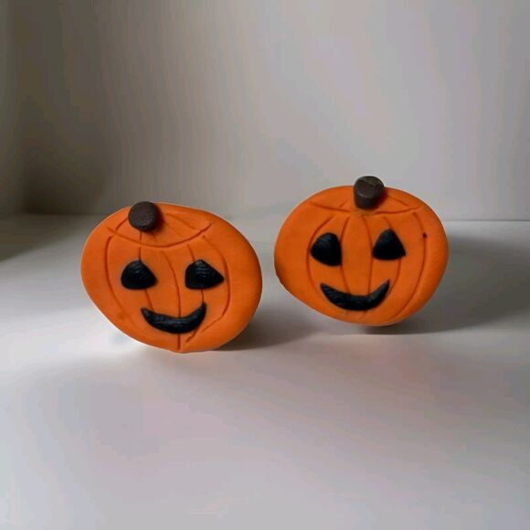 Handmade Clay Halloween Jack O Lantern Earrings - Picture 1 of 2